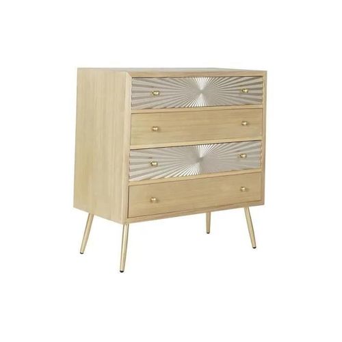 Commode - Moderne - Sapin Naturel Et Métal Doré - Blanc