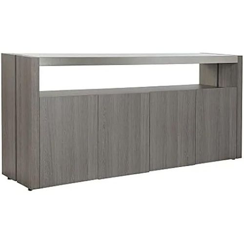 Buffet - Dkd Home Decor - Standard - Aluminium Et Chêne - Verre Trempé - Gris