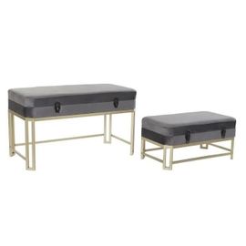 Banquette Gris Doré Métal Velours (80 X 40 X 47 Cm)