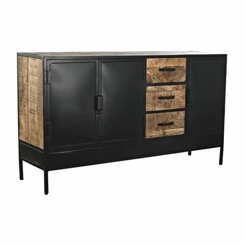 Buffet Marron Noir Métal Bois De Manguier (160 X 40 X 90 Cm)