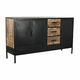 Buffet Marron Noir Métal Bois De Manguier (160 X 40 X 90 Cm)