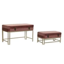 Banquette Rose Doré Métal Velours (80 X 40 X 47 Cm)