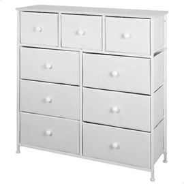 Commode - Aktive - 100x30x100 Cm - Blanc - 9 Tiroirs - Structure En Métal