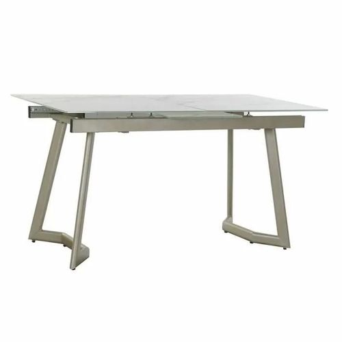Table De Salle À Manger En Verre Doré Et Métal Blanc (140 X 80 X 76 Cm) - Marque - Modèle - Blanc - Métal