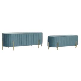 Banquette Bleu Doré Métal Polyester Velours (123 X 50 X 45 Cm)