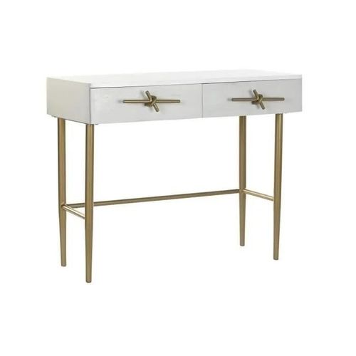 Console 90 X 45 X 74 Cm Doré Blanc Fer Bois De Manguier
