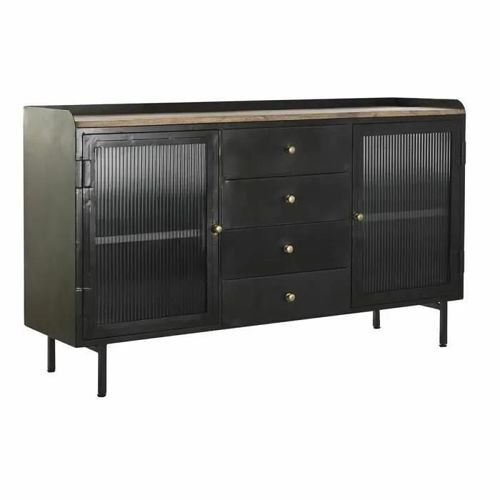 Buffet Naturel Noir Doré Métal Bois De Manguier (145 X 40 X 85 Cm)