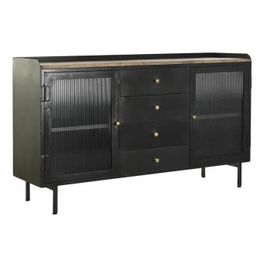 Buffet Naturel Noir Doré Métal Bois De Manguier (145 X 40 X 85 Cm)