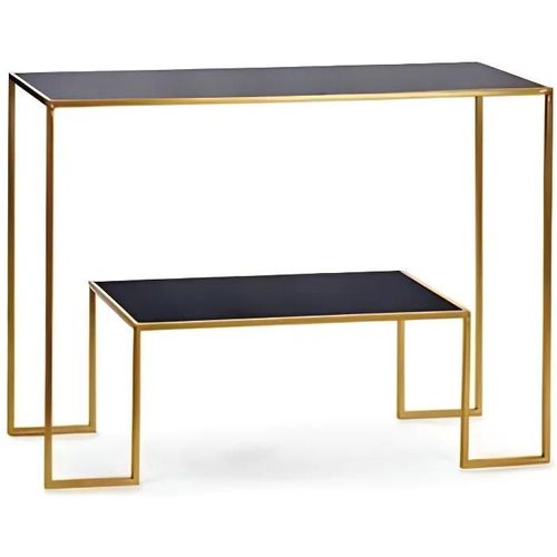 Console D'entrée Double Plateau Noir Et Doré - Wadiga - Géométrique - Métal - 112cm - Verre