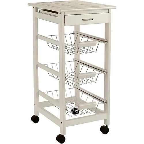 Desserte De Cuisine En Bois Blanc Et Métal - Wadiga - Rangement Légumes - Hauteur 76 Cm - Longueur 37 Cm