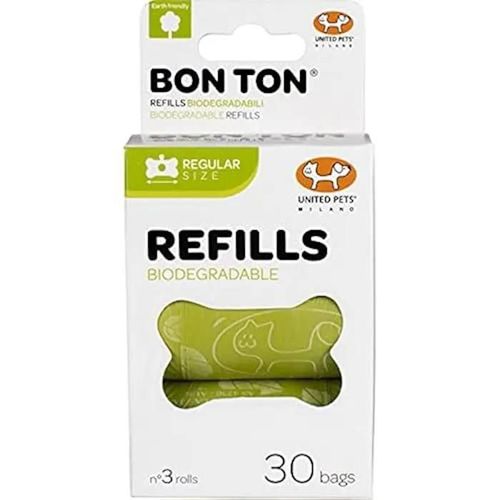 Sacs Biodégradables Pour Chiens - United Pets - Bon Ton Regular - Refill Vert - Ultra-Résistants - 30 Sacs