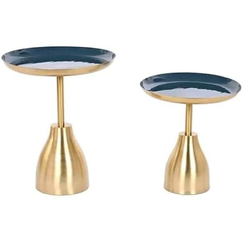 Tables - Home Esprit - Lot De 2 - Bleu Doré - 40,5 X 40,5 X 48 Cm - Design Contemporain