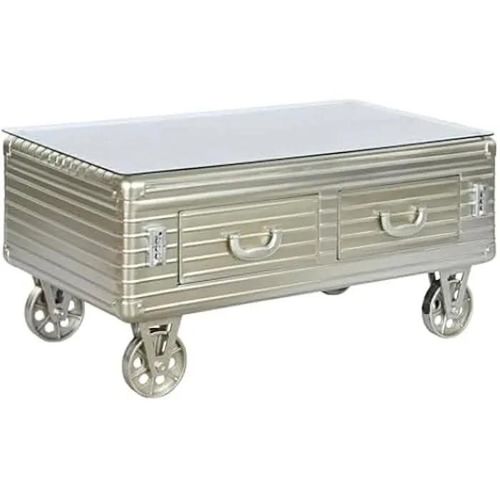 Table Basse - Home Esprit - Rectangulaire - Métal Et Verre - 100 X 52 X 46 Cm - Multicolore