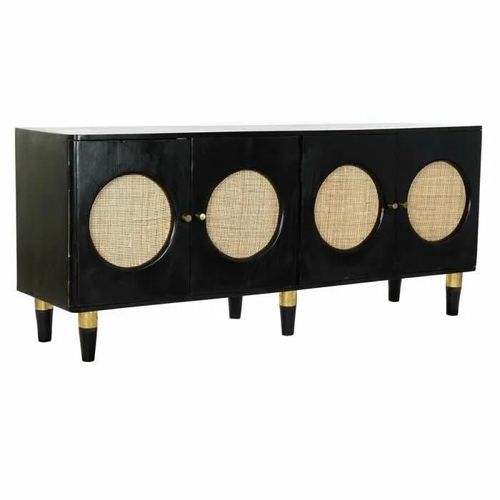 Buffet Noir Naturel Rotin Bois De Manguier (150 X 40 X 65 Cm)