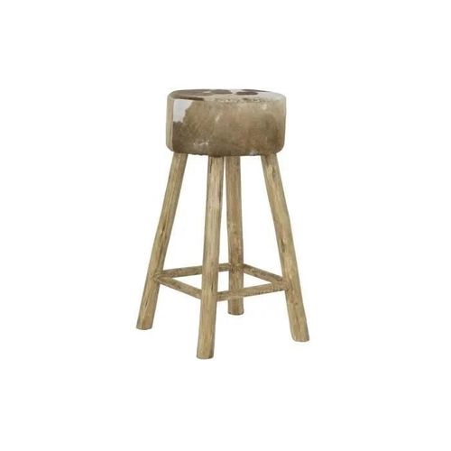 Tabouret Naturel Bois Marron Cuir Blanc (42 X 42 X 77 Cm)