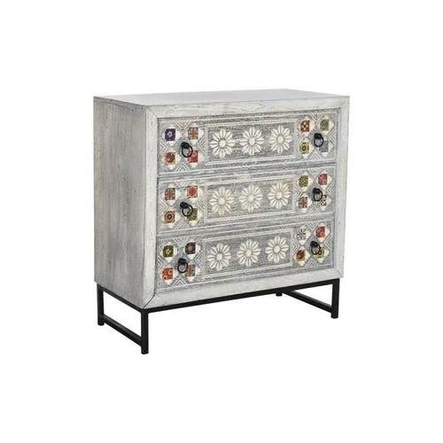 Commode En Céramique Et Bois De Manguier - Blanc - 80 Cm