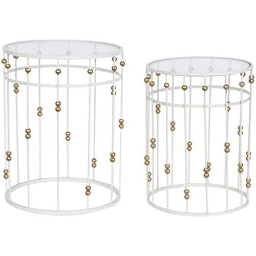 Tables - Home Esprit - Lot De 2 - Blanc Doré - 42 X 42 X 55 Cm - Design Contemporain