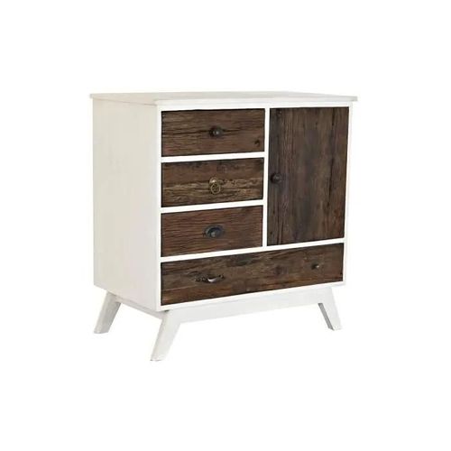 Caisson À Tiroirs Métal Blanc Colonial Brun Foncé Bois De Manguier (72 X 50 X 75 Cm)