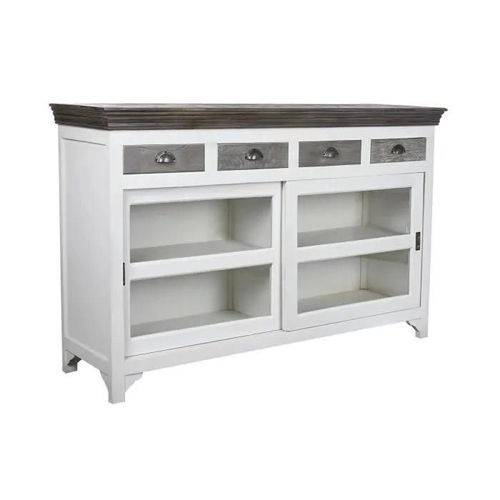 Buffet En Bois De Manguier Avec Finition En Verre Gris Blanc - 165 X 45,7 X 105,4 Cm