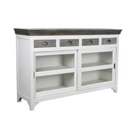 Buffet En Bois De Manguier Avec Finition En Verre Gris Blanc - 165 X 45,7 X 105,4 Cm