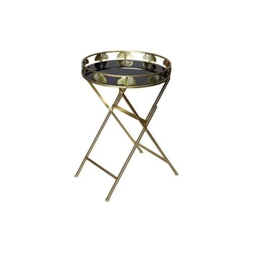 Table D'appoint En Verre Doré Et Métal - Blanc - 49 X 49 X 72 Cm