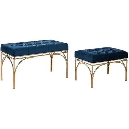 Banquette - Dkd Home Decor - Standard - Métal - Bleu Et Or - 80x40x48 Cm