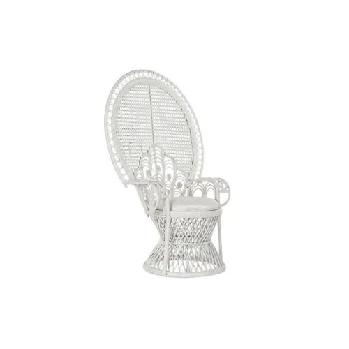 Chaise De Jardin - Polyester Blanc Et Rotin - 96 X 66 X 145 Cm