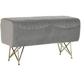 Banquette - Dkd Home Decor - Métal Polyester - Gris Et Doré - 90x31x47 Cm - Contemporain