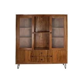 Vaisselier Style Moderne Verre, Acacia Marron, Noir 145 Cm