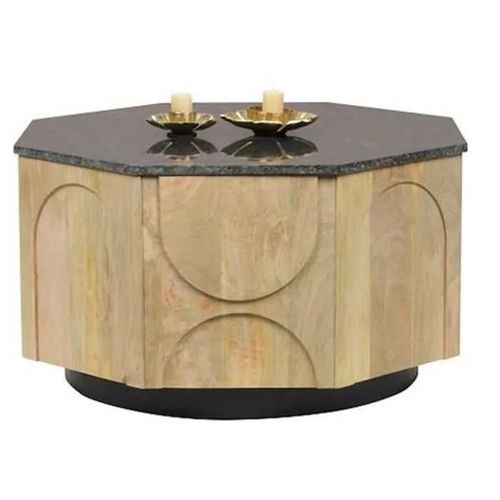 Table Basse - Moderne - Marbre Et Bois De Manguier - Blanc