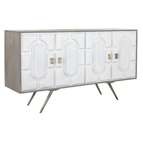 Buffet - Gris Doré - Métal Blanc - Bois De Manguier