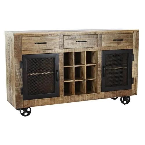 Buffet Noir Gris Métal Brun Foncé Bois De Manguier (150 X 43 X 90 Cm)