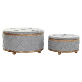 Banquette Naturel Bois Polyester Gris Clair (80 X 80 X 43 Cm)