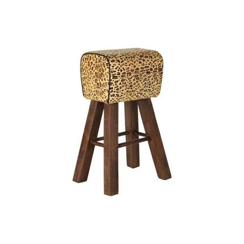 Tabouret - Marque Inconnue - Noir Bois Marron Cuir - 43x35x75 Cm