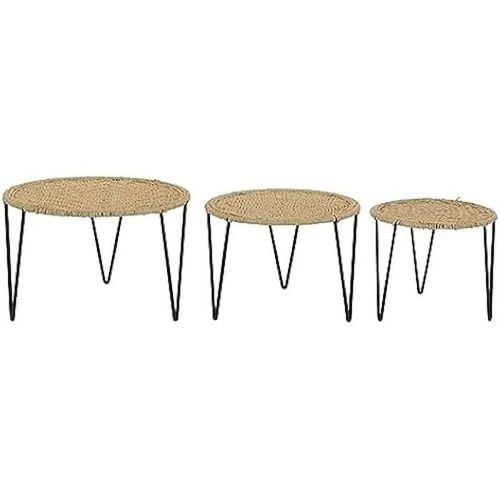 Tables - Dkd Home Decor - Lot De 3 - Métal Et Corde - Marron Et Noir - 62x62x40 Cm