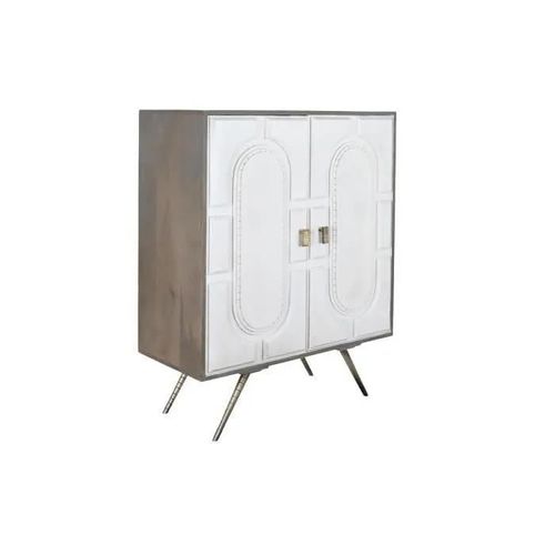 Buffet Gris Doré Blanc Laiton Bois De Manguier (93 X 41 X 114 Cm)