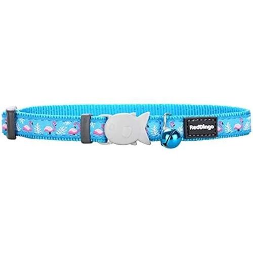 Collier Pour Chat - Red Dingo - Motif Flamant Rose Turquoise - 12 Mm - 20-32 Cm - Sécurité Clip