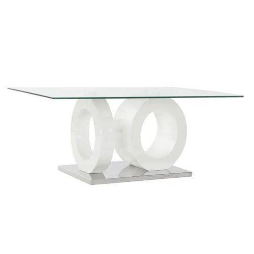 Table De Café - Moderne - Blanc Transparent - Verre Et Mdf