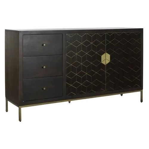 Buffet Noir Métal Acacia 160 X 40 X 90 Cm