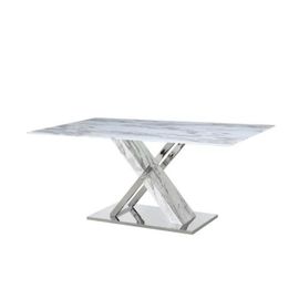 Table À Manger Moderne En Bois Et Verre Blanc - 180 Cm - Gris