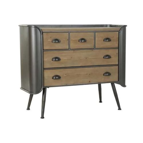 Commode Style Loft Métal, Sapin Naturel, Gris 97 Cm - Couleur:Gris