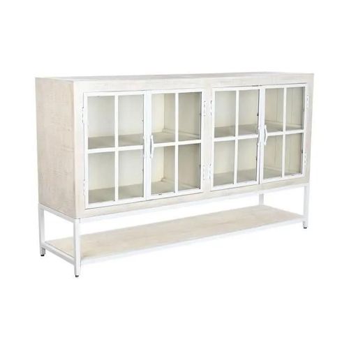 Buffet - Métal Blanc - Bois De Manguier - 170 X 45 X 100 Cm