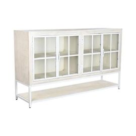 Buffet - Métal Blanc - Bois De Manguier - 170 X 45 X 100 Cm