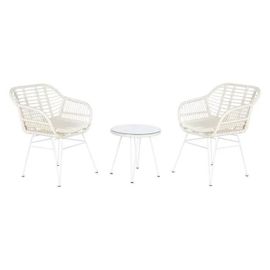 Ensemble Table + 2 Chaises 56 X 57,5 X 82 Cm Verre Métal Rotin Synthétique Blanc