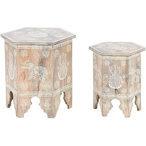 Tables D'appoint - Dkd Home Decor - Lot De 2 - Bois De Mangue - Rond - Multicolore