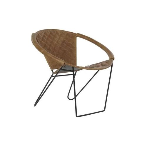 Chaise De Salle À Manger - Vintage - Noir Métal - Cuir Marron Clair