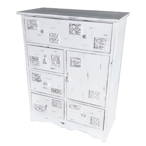 Caisson À Tiroirs Bois Blanc Usé (78 X 38 X 102 Cm)