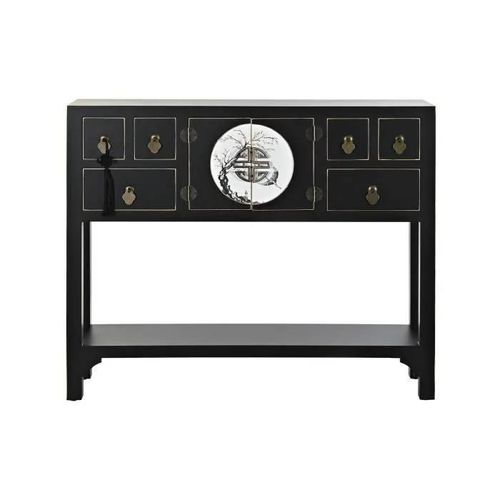 Table D'appoint 95 X 26 X 79 Cm Sapin Noir Doré Métal Blanc Bois Mdf