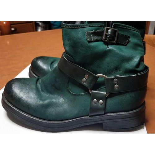 Bottines Courtes Cavalières Vert Foncé À Sangles T38