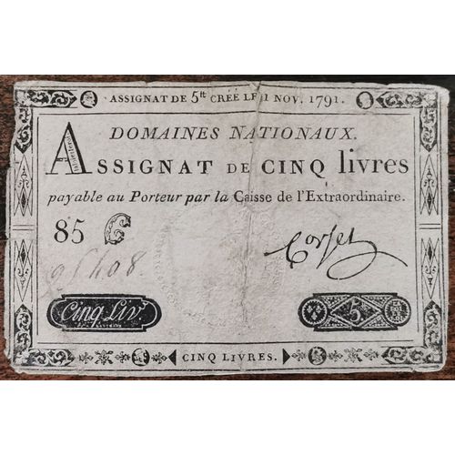 Assignat 5 Livres - 1 Novembre 1791 - Série 85 C - N°95408 - Corsel